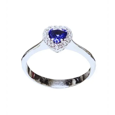 anello oro bianco con cuore tanzanite e diamanti|bonini-gioielli