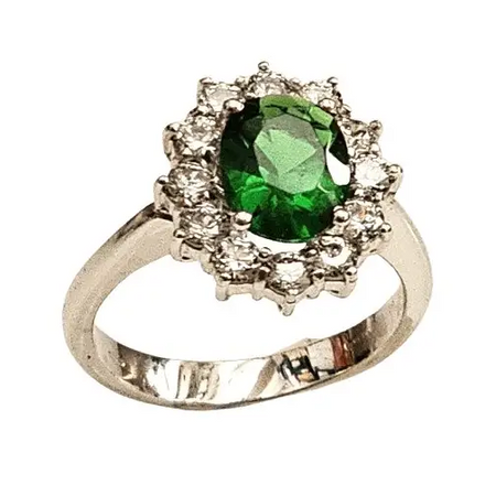 Anello oro bianco zircone verde contorno zirconi bianchi - Gioielleria Bonini