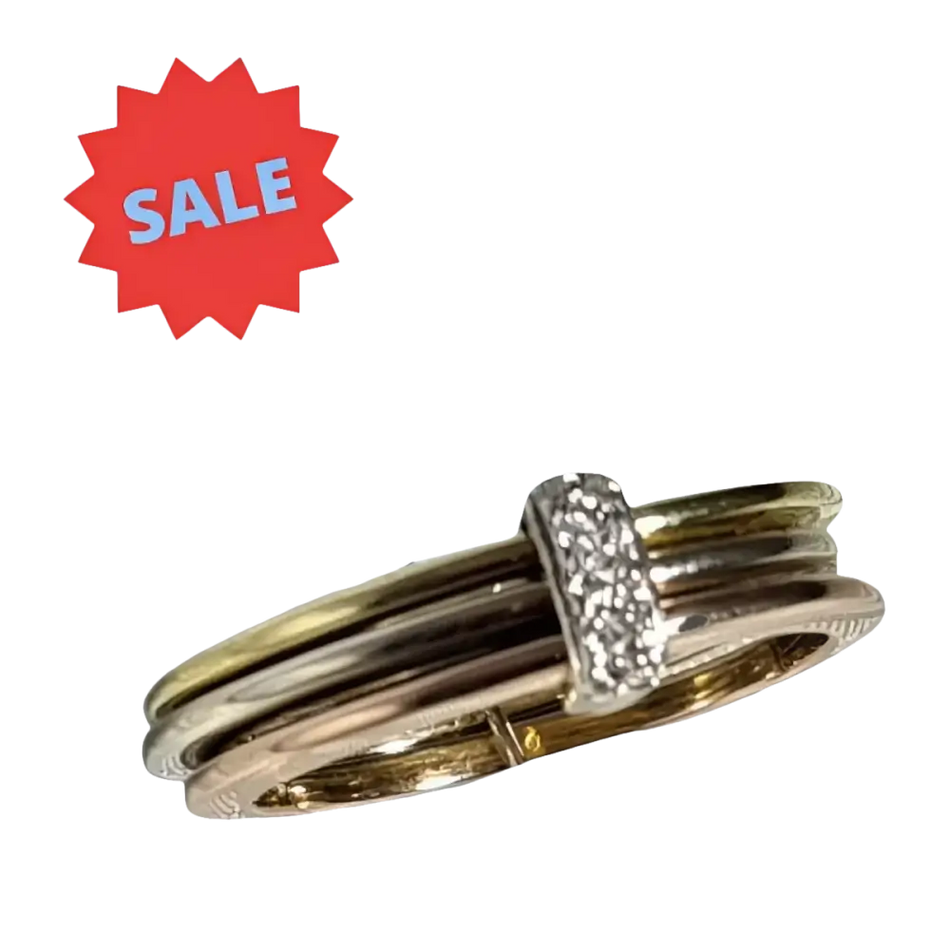 Bangle tri-colore con diamante, Anello Oro con Diamanti Salvini 0,07 ct