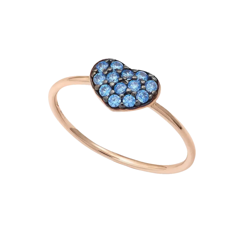 Anello oro rose con cluster di zirconi azzurri a forma di cuore Ambrosia AAZ 125|bonini-gioielli