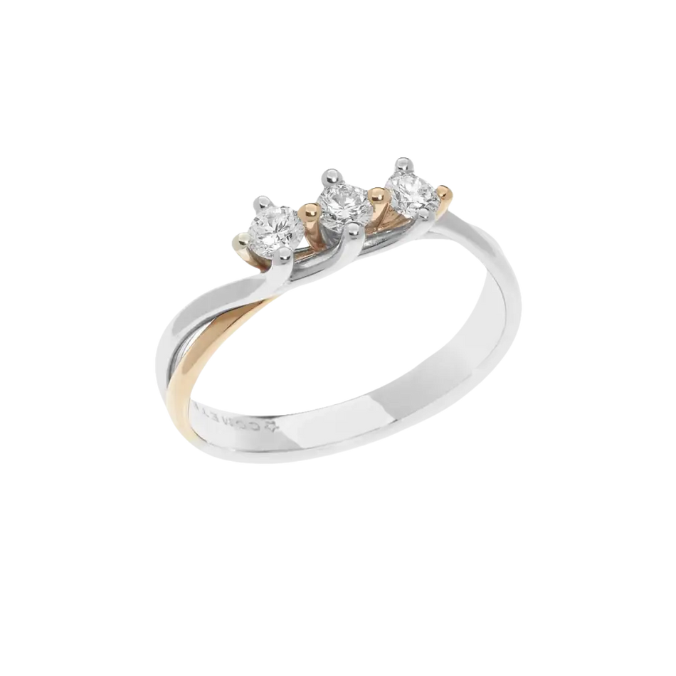 Anello Trilogy diamanti ct 0,30 Double COMETE con tre pietre e banda oro e argento