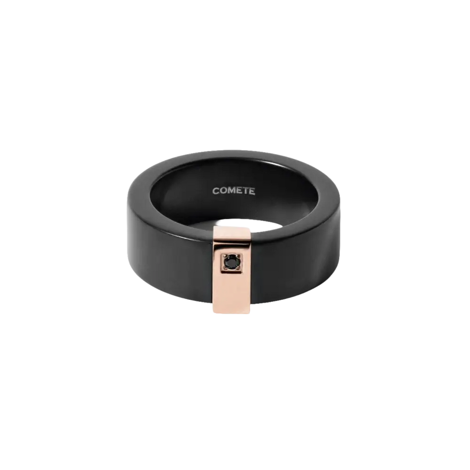 Anello uomo COMETE in ceramica nera con accentuazione rosé elegante