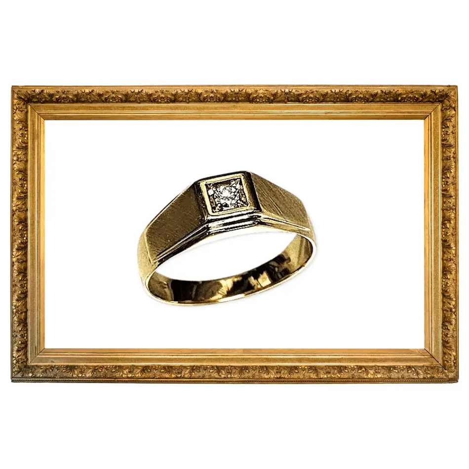 anello uomo oro giallo 750/1000 e diamante ct 0,09|bonini-gioielli