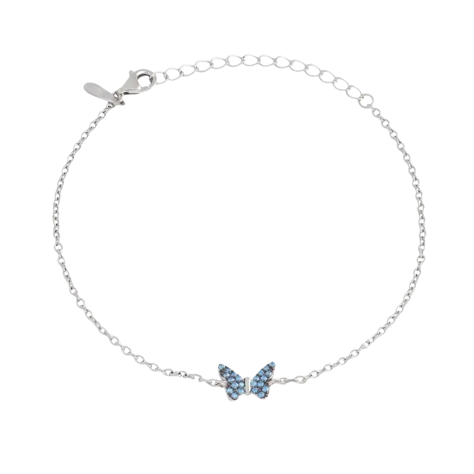 Bracciale Ambrosia in argento con charm farfalla blu in zirconi pavé