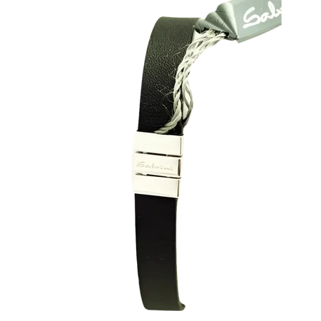Bracciale in pelle nera con dettagli in metallo argento e targhetta SALVINI Cruise