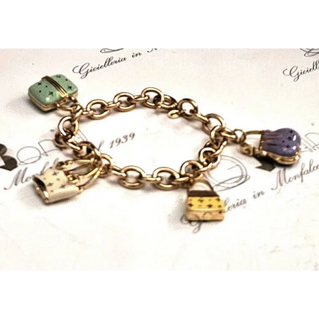 bracciale oro giallo donna ciondoli borsette colorate|bonini-gioielli