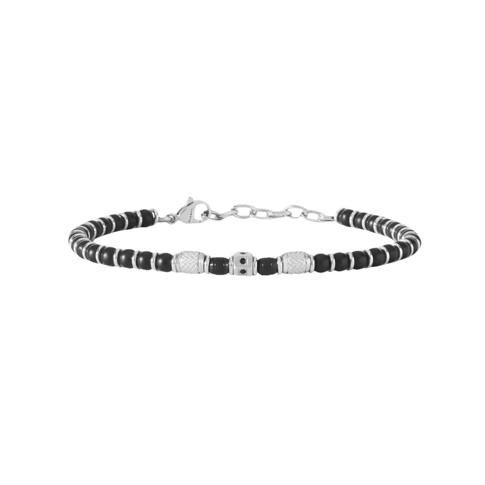 Bracciale Uomo Comete UBR 885 Onice e Acciaio con perline nere e accenti in argento
