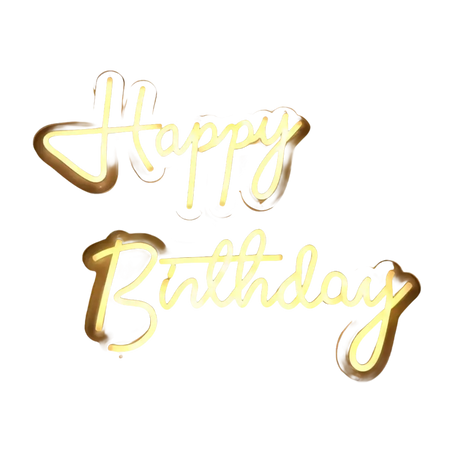 Segnale neon giallo happy birthday su prodotto Carta Regalo Ogni Anno è un Libro