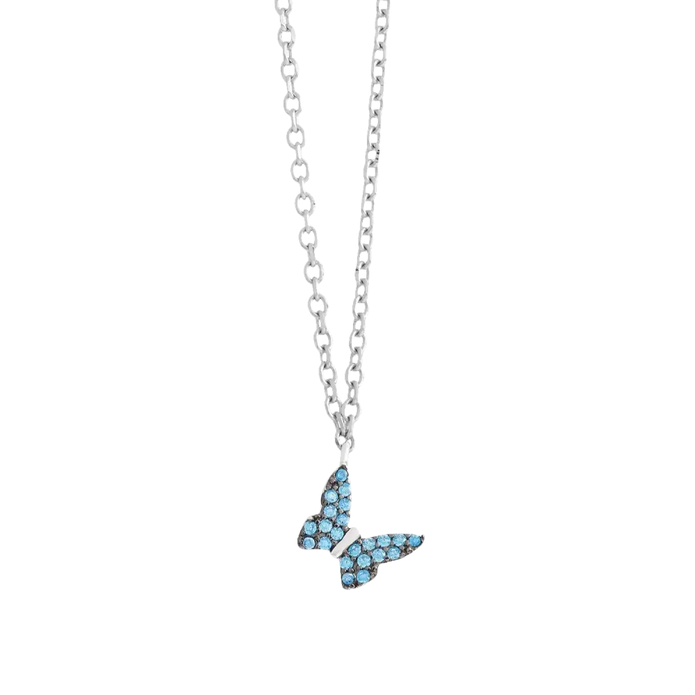 Collana argento AMBROSIA con pendente farfalla in turchese e zirconi azzurri