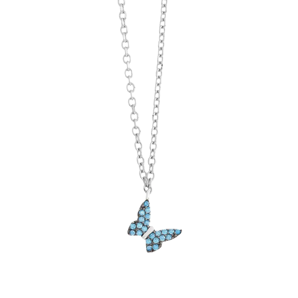 Collana argento AMBROSIA con pendente farfalla in turchese e zirconi azzurri