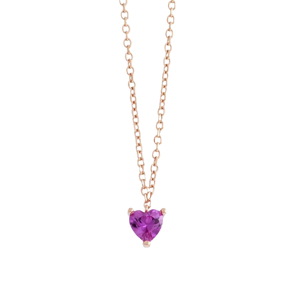 Collana argento donna con ciondolo cuore in zirconio viola e oro rosa
