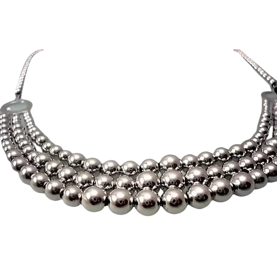 Collana Charleston Argento e Perle con tre fili di perle di argento lucido