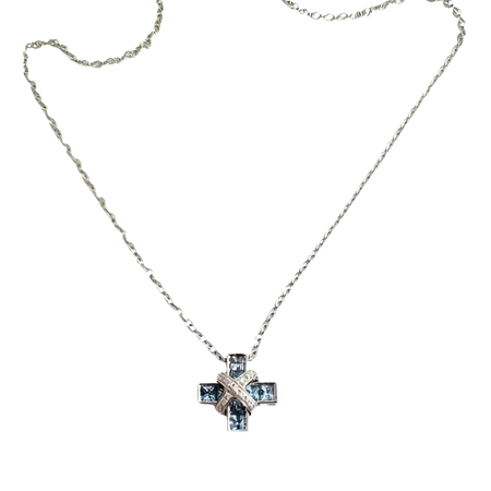 Collana con croce diamanti e topazi CENTOVENTUNO con pendente in argento e pietra blu