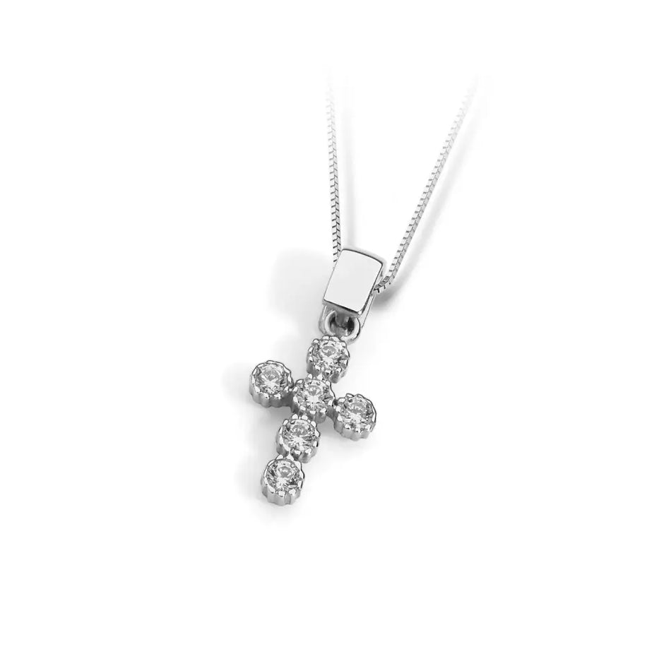 Girocollo Oro Bianco croce Zirconi AMBROSIA AGZ 208|bonini-gioielli