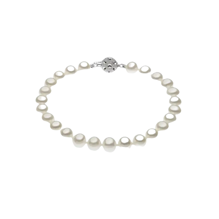 Bracciale di perle Akoya lucide con chiusura decorativa in argento della Collana COMETE FSM 120 B