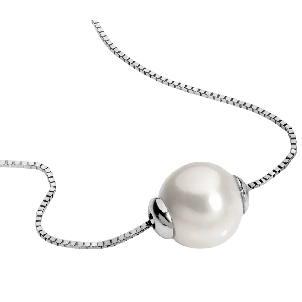 Collana Oro Bianco e Perla scorrevole Ambrosia con ciondolo perla bianca elegante