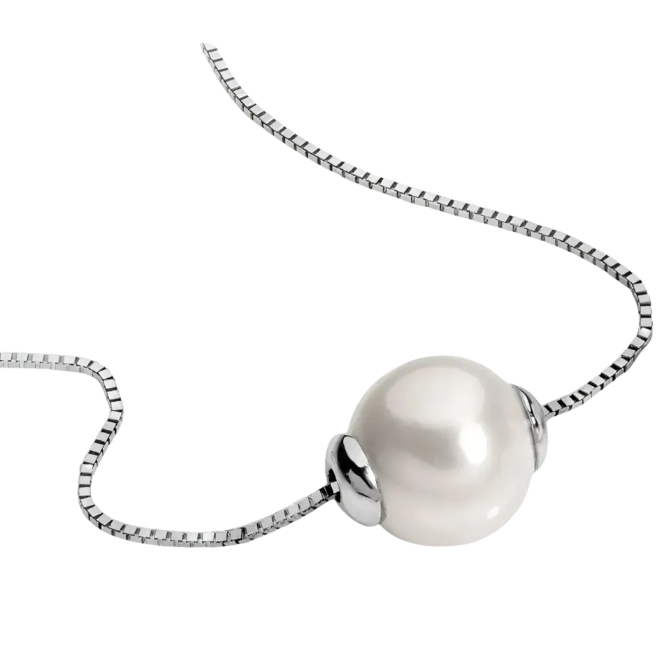 Collana Oro Bianco e Perla scorrevole Ambrosia con ciondolo perla bianca elegante
