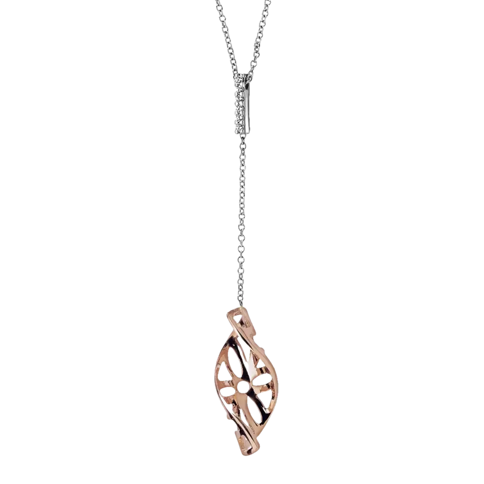 Collana Oro e Diamanti Comete GLB 524 con pendente a spirale rosa e design floreale