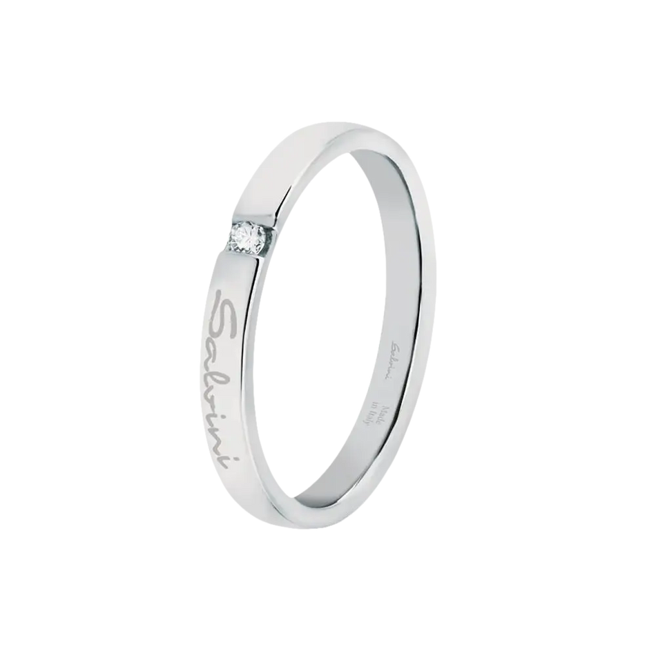 Anello in oro bianco con diamante incastonato a filo del marchio Fede Salvini First Date