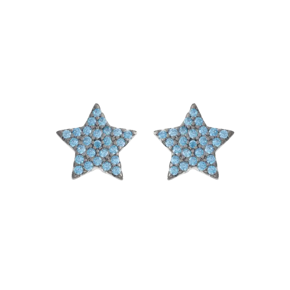Orecchini Ambrosia argento con stellina pavé zirconi azzurri a forma di stella