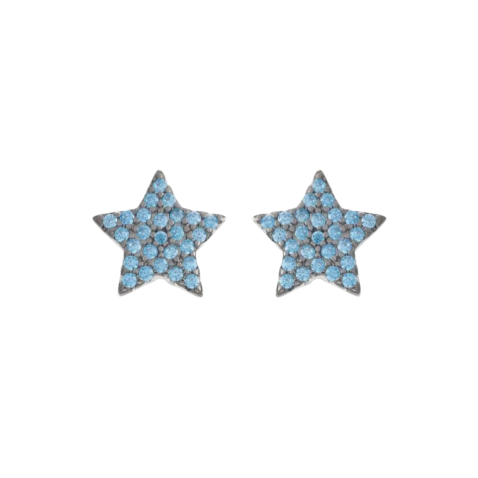 Orecchini Ambrosia argento con stellina pavé zirconi azzurri a forma di stella