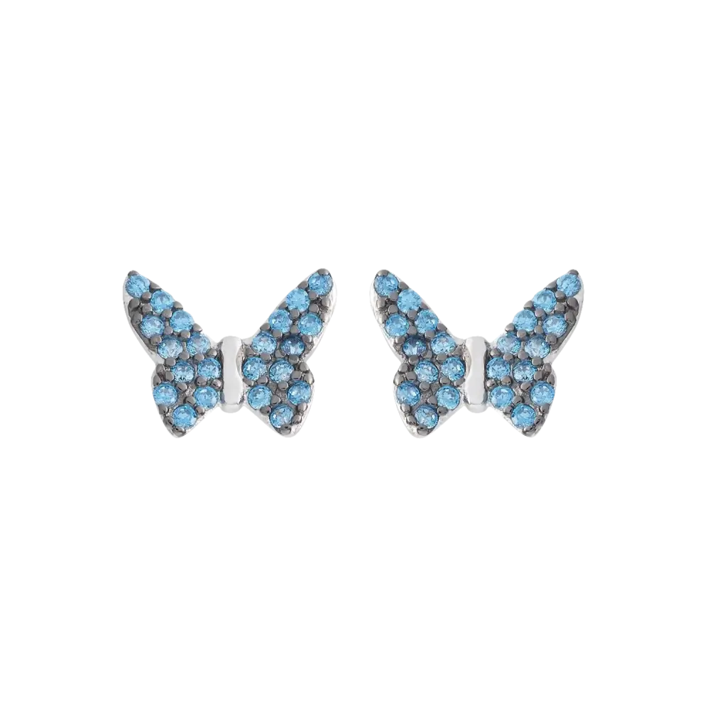 Orecchini AMBROSIA argento farfalla pavé con zirconi azzurri eleganti e originali