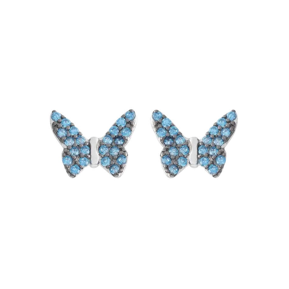 Orecchini AMBROSIA argento farfalla pavé con zirconi azzurri eleganti e originali