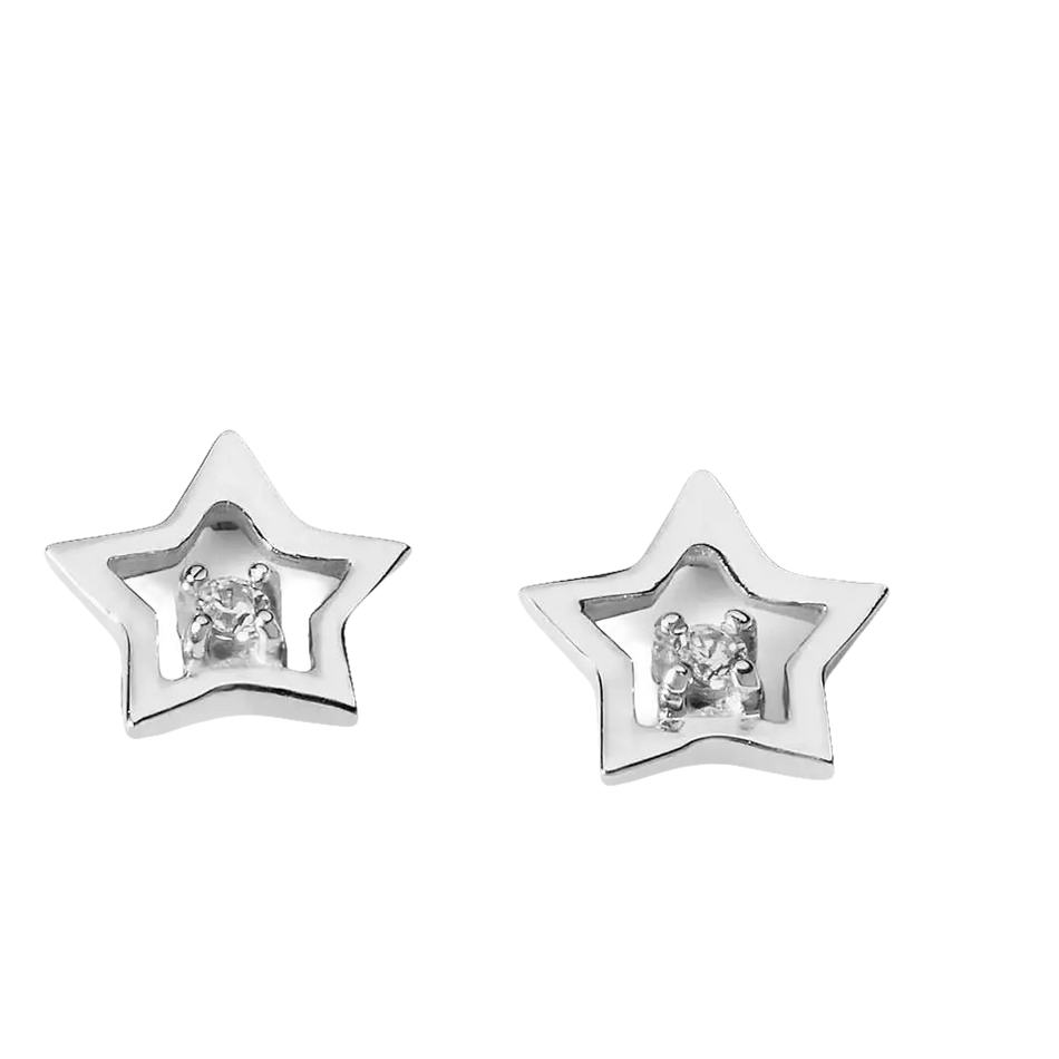 Orecchini stellina in oro bianco con zirconi e pietre chiare, gioielli eleganti