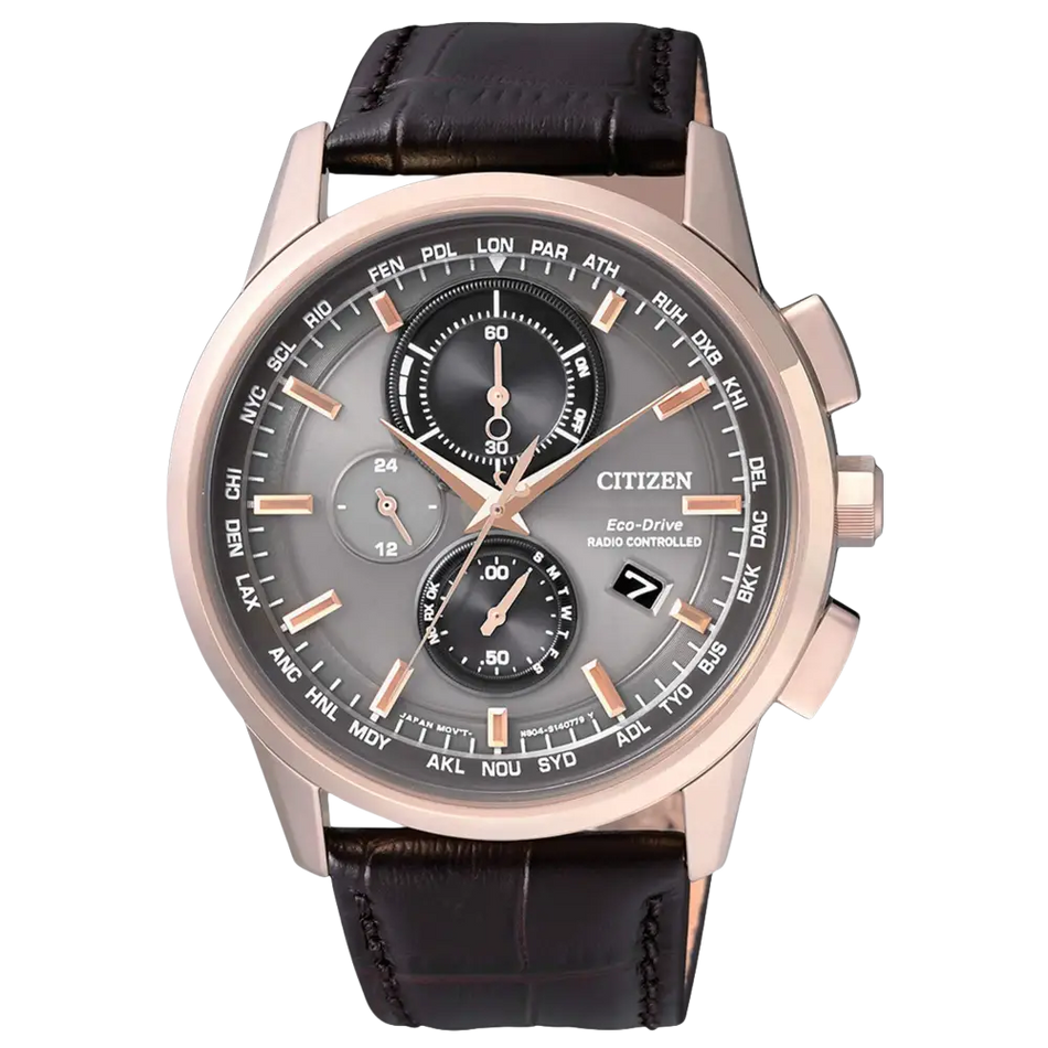 Orologio Citizen Radiocontrollato placcato rosa con cinturino in pelle nera