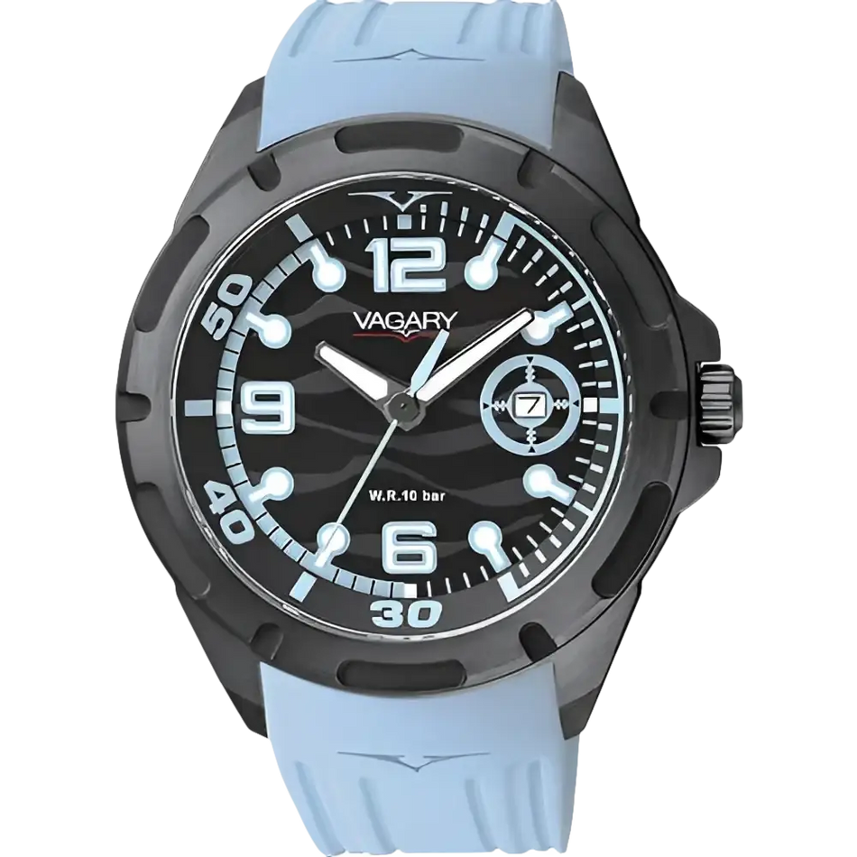 Orologio VAGARY uomo quartz cassa nera IB6-442-52 con cinturino blu e nero