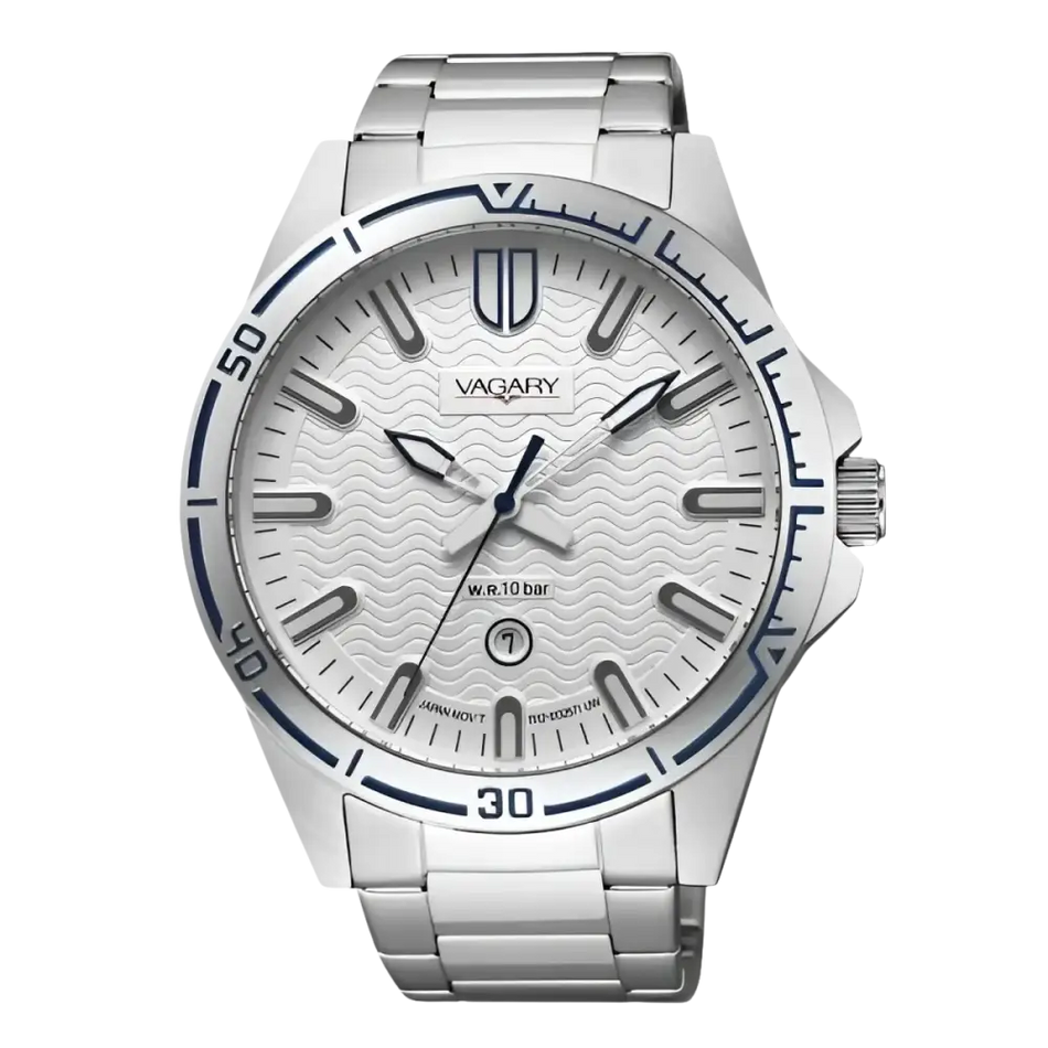 Orologio VAGARY uomo Quartz Globe IB5-811-11 con quadrante a onde argentato