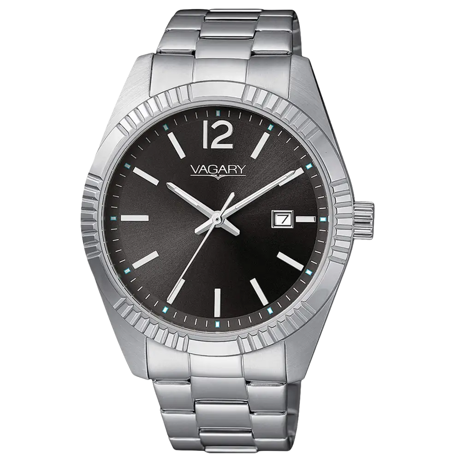 Orologio VAGARY uomo Quartz Timeless IB9-115-61 con quadrante nero e finitura argento