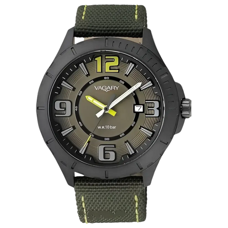 Orologio VAGARY uomo Solo tempo cassa nera IB6-141-92 con cinturino verde oliva e nero