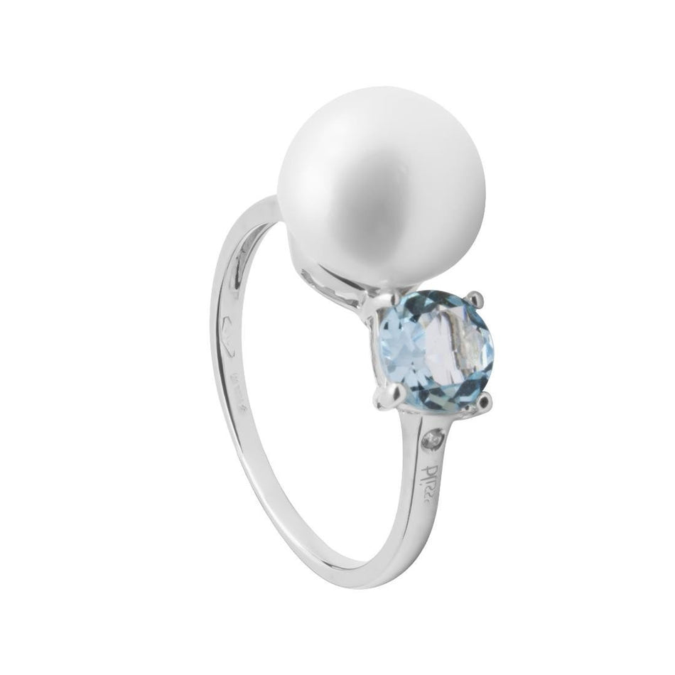 Anello oro bianco 9KT perla topazio azzurro Bliss|bonini-gioielli