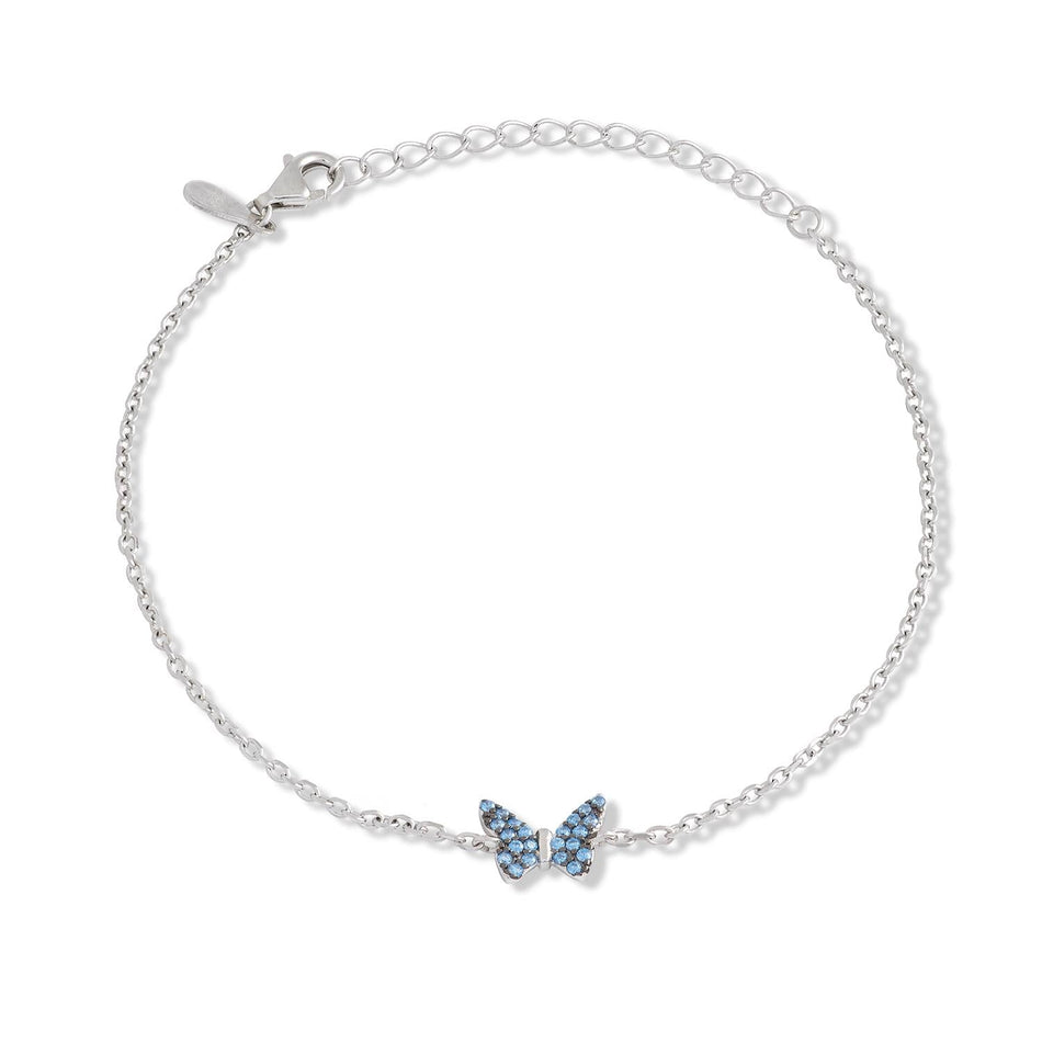 Bracciale AMBROSIA argento con farfalla pavé zirconi azzurri AAB 190 - bonini-gioielli