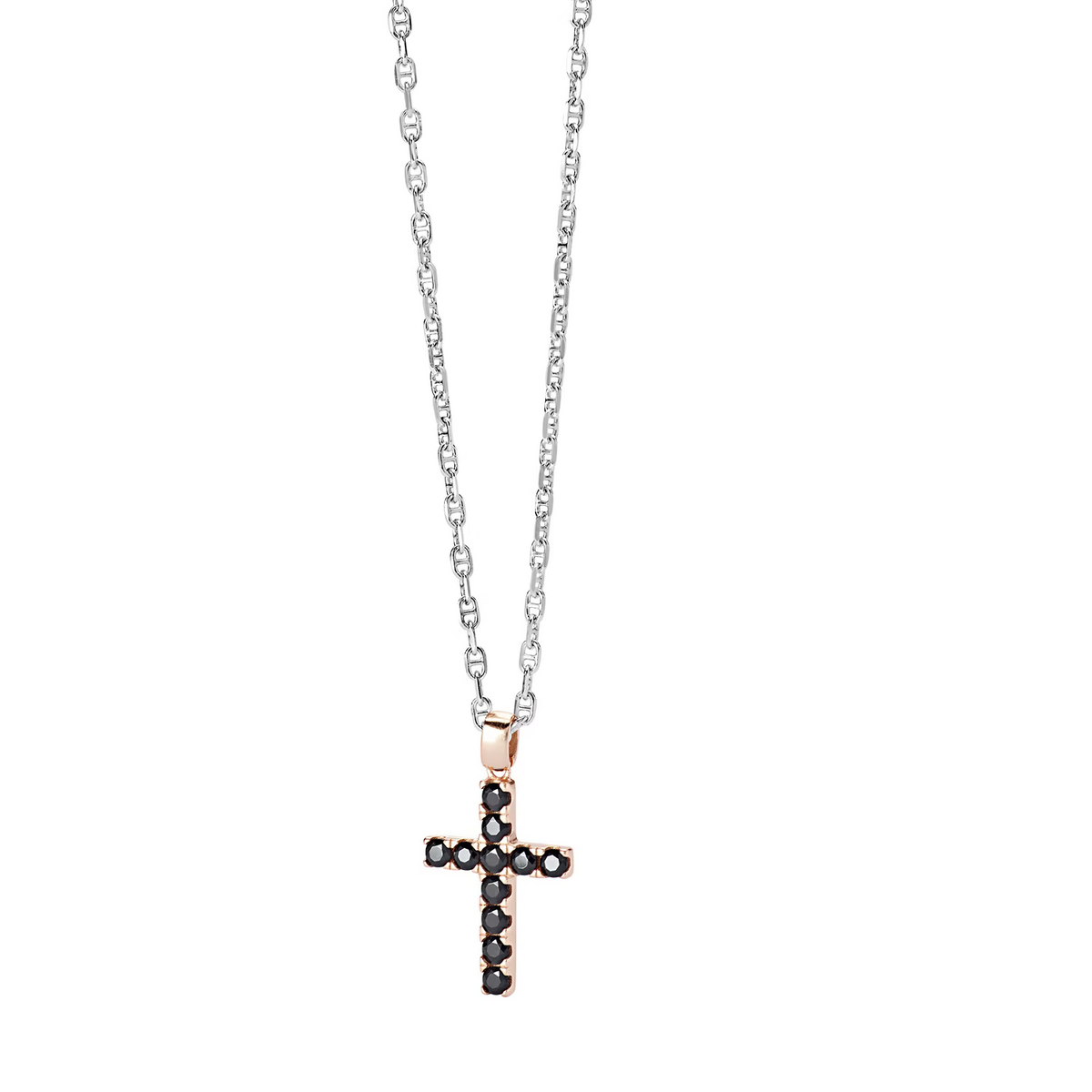 Collana uomo in argento con croce dorata e zirconi neri UGL 688 COMETE|bonini-gioielli