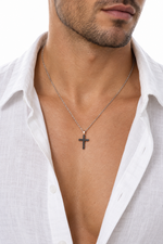 Collana uomo in argento con croce dorata e zirconi neri UGL 688 COMETE|bonini-gioielli