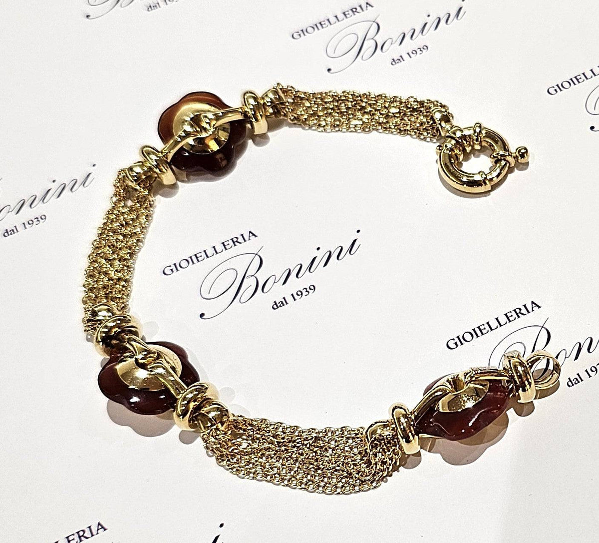 bracciale donna oro giallo 750/1000 e corniole UNOAERRE|bonini-gioielli