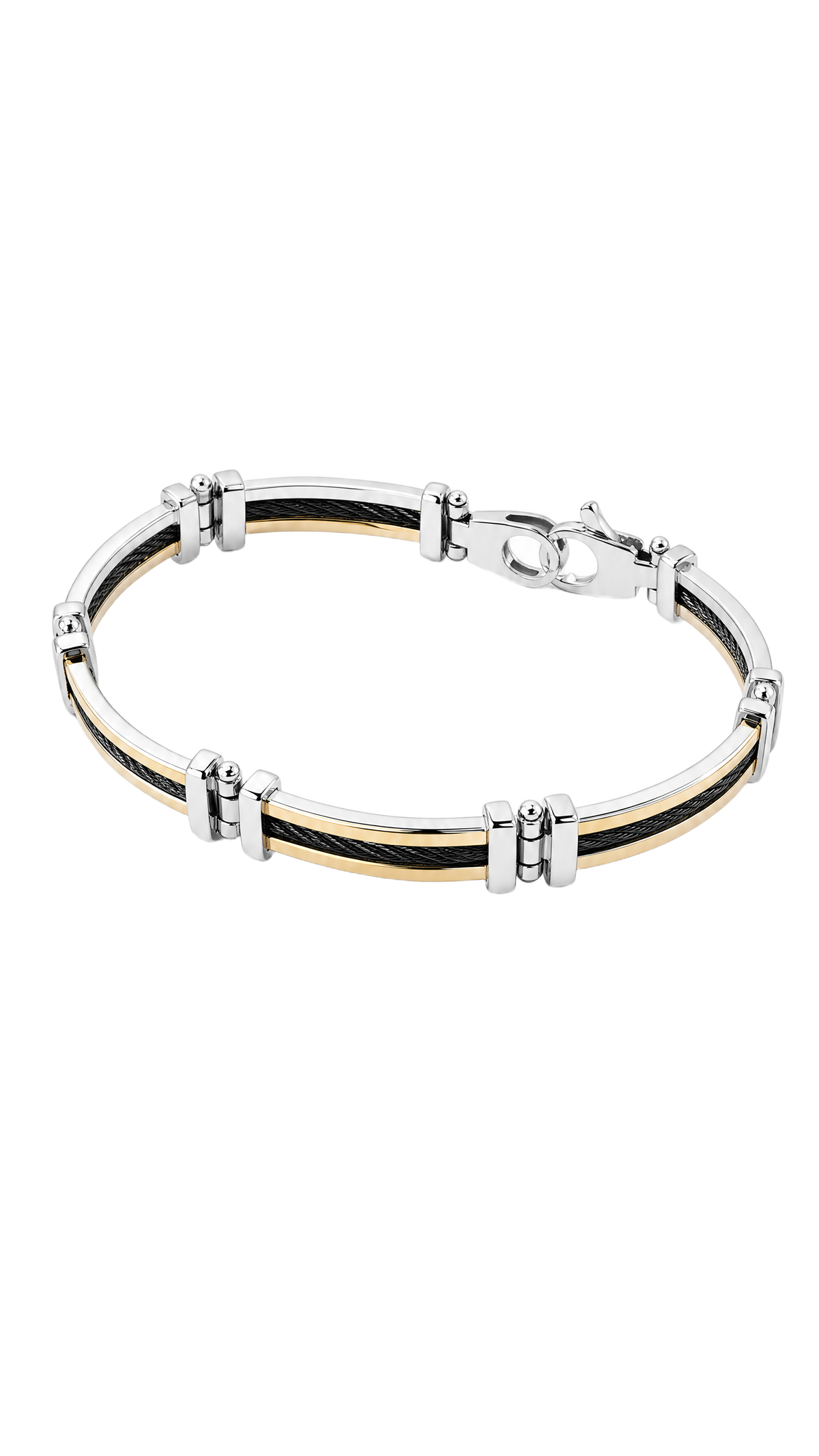 Bracciale uomo oro giallo 750/1000 e acciaio nero|bonini-gioielli