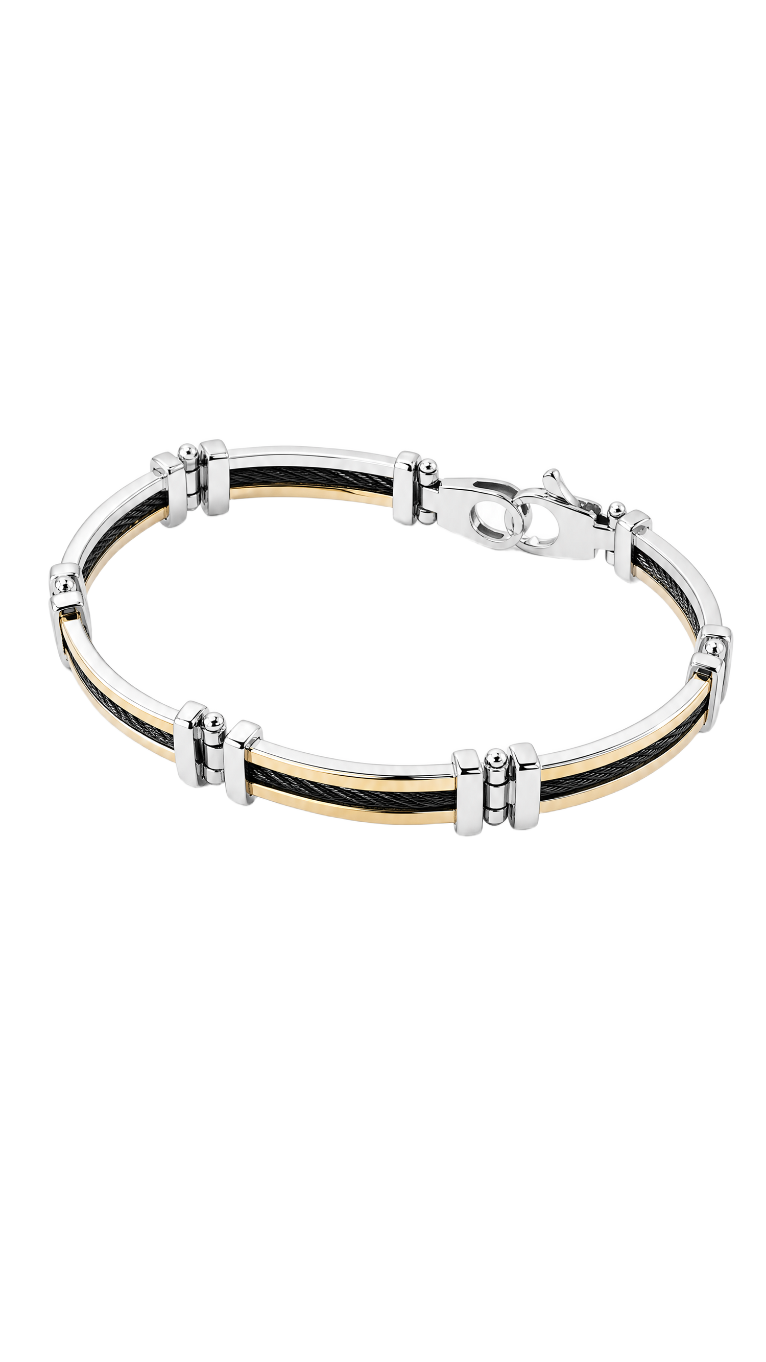 Bracciale uomo oro giallo 750/1000 e acciaio nero|bonini-gioielli