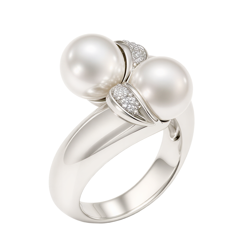 Anello oro bianco contrariè perle e diamanti SALVINI|bonini-gioielli