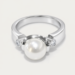 Anello Oro Bianco, Perla e due Diamanti Salvini|bonini-gioielli