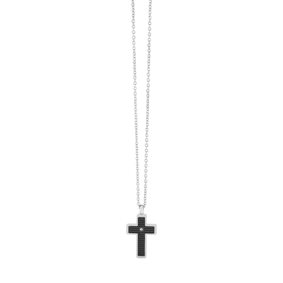 Collana uomo Cross in acciaio, PVD nero e zircone COMETE UGL 635|bonini-gioielli