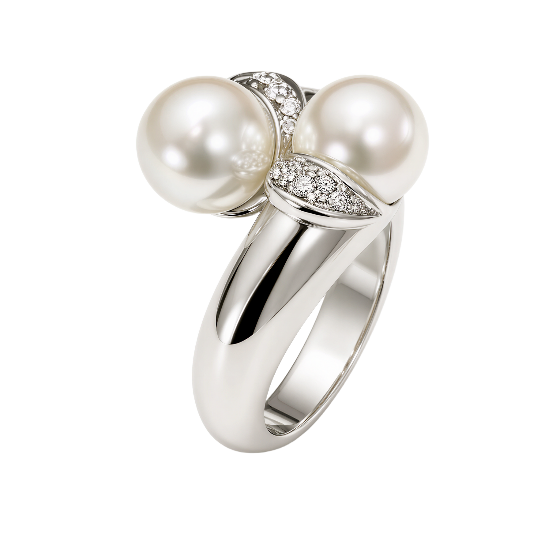 Anello oro bianco contrariè perle e diamanti SALVINI|bonini-gioielli
