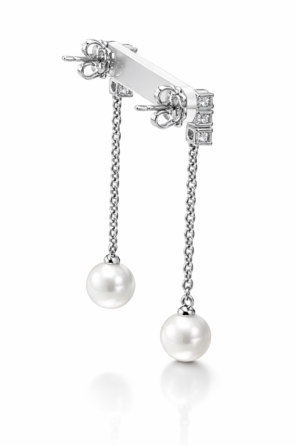 Orecchini pendenti oro bianco perle e diamanti Salvini|bonini-gioielli