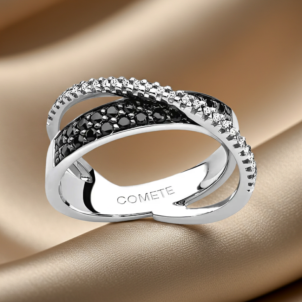 Anello Diamanti Bianchi e Neri oro bianco COMETE|bonini-gioielli
