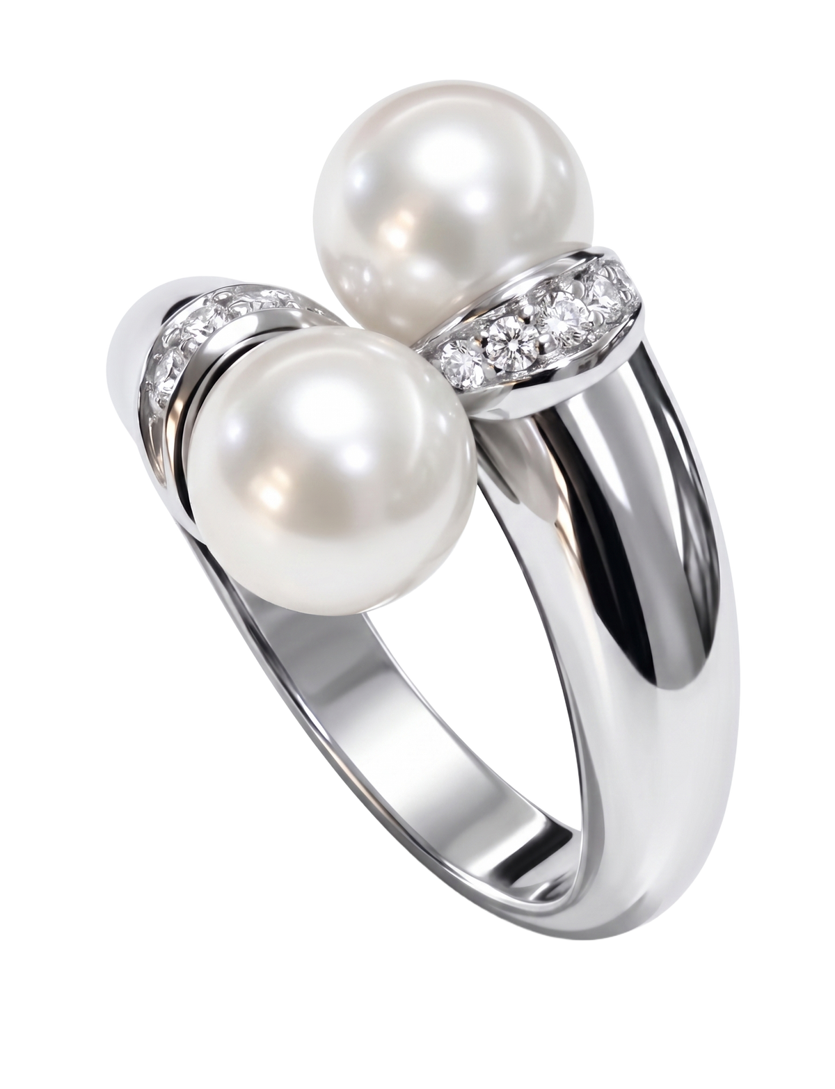 Anello oro bianco contrariè perle e diamanti SALVINI