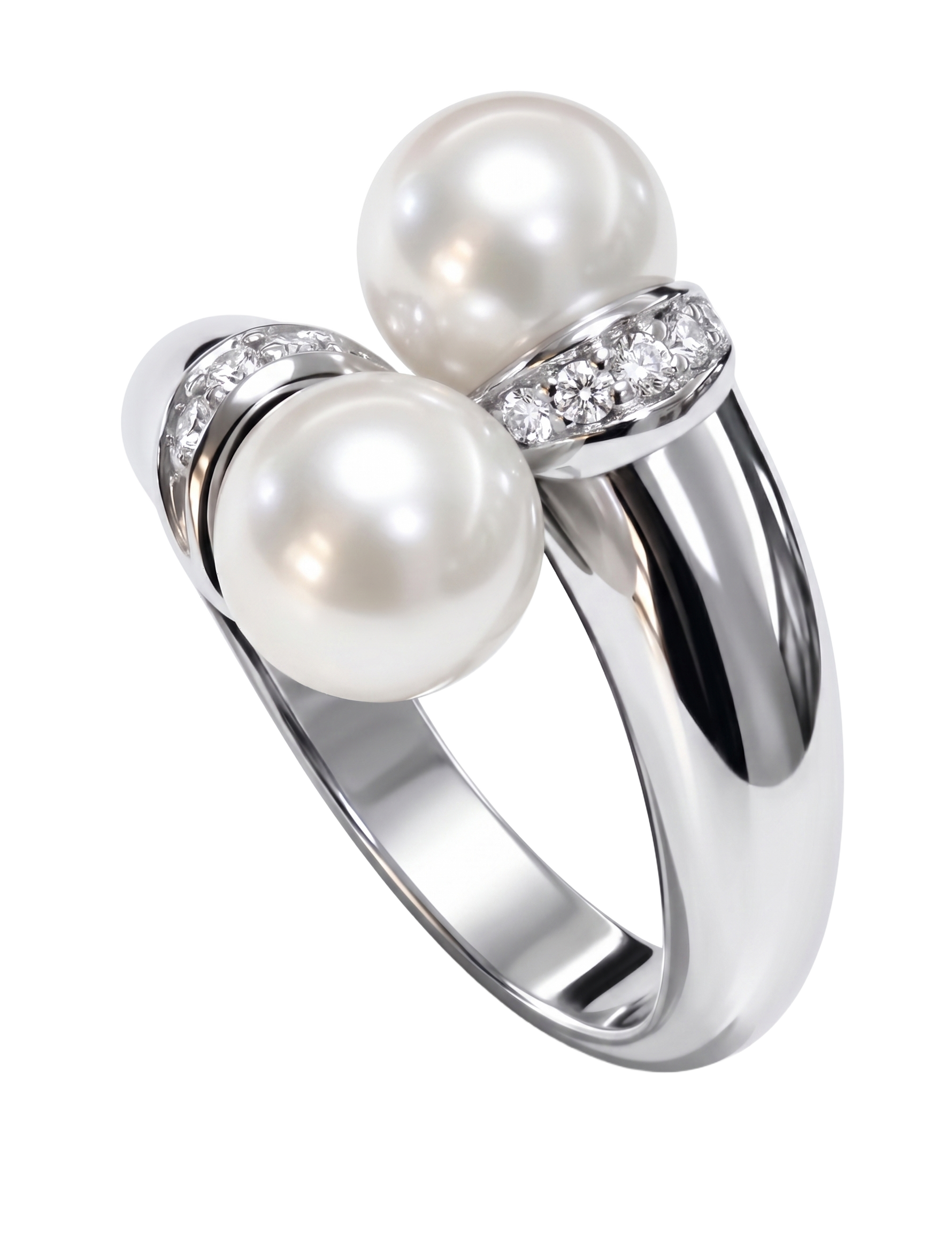 Anello oro bianco contrariè perle e diamanti SALVINI
