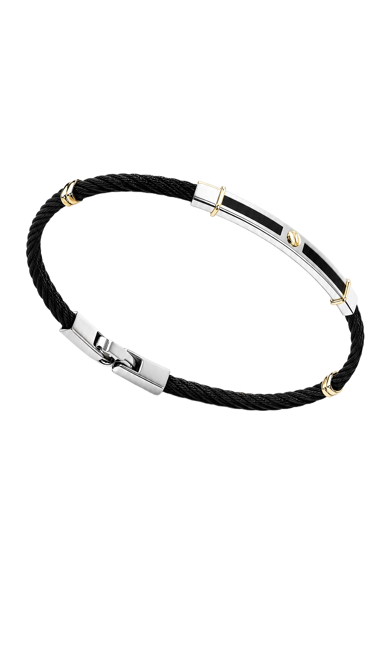 Bracciale uomo doppio cavetto acciaio blu e oro|bonini-gioielli