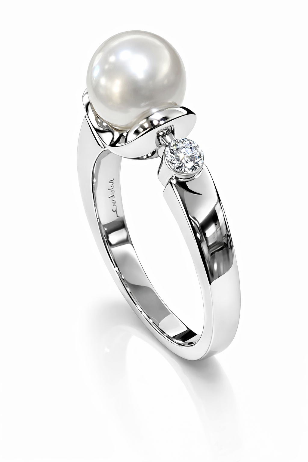 Anello Oro Bianco, Perla e due Diamanti Salvini|bonini-gioieli